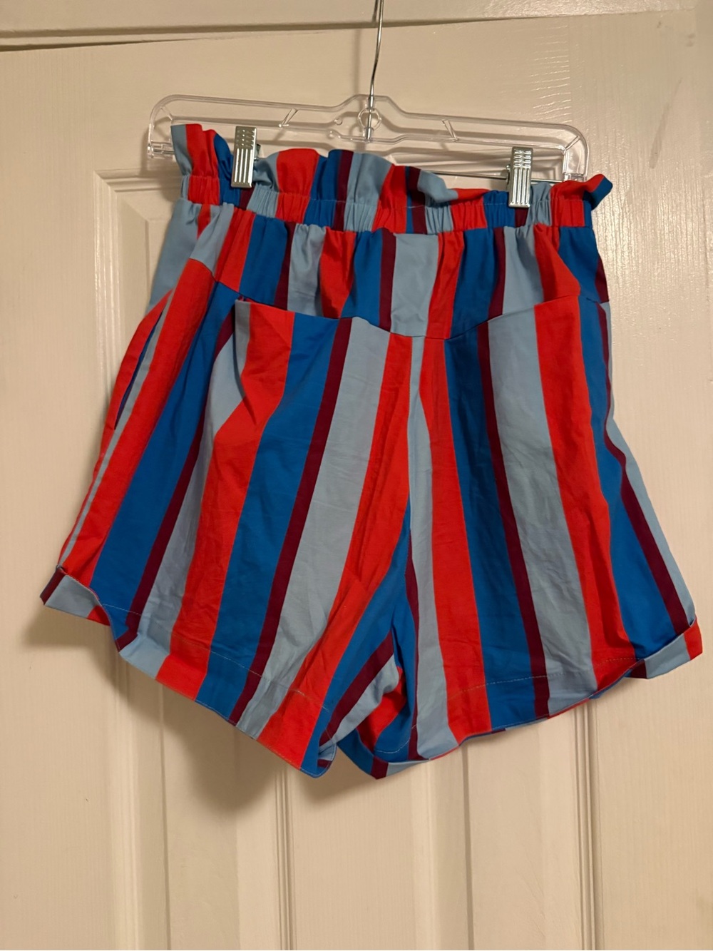Farm Rio x Anthropologie Paperbag High Waist Blue Red Striped Shorts Size M - Picture 4 of 5